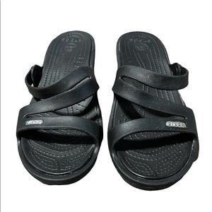 Crocs Patricia Black Wedge Sandals Women's Size 8
